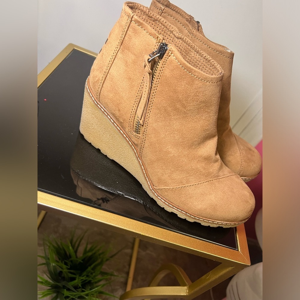 Tan Wedge Ankle Boots Toms